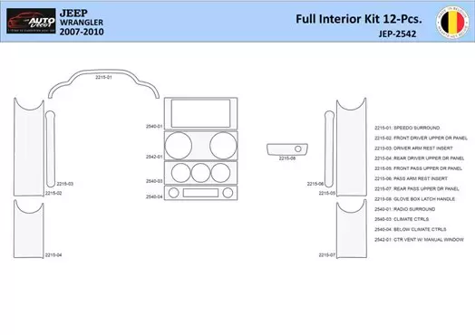 Jeep Wrangler 2007-2010 Kit la décoration du tableau de bord 12 Pièce - 1 - habillage decor de tableau de bord