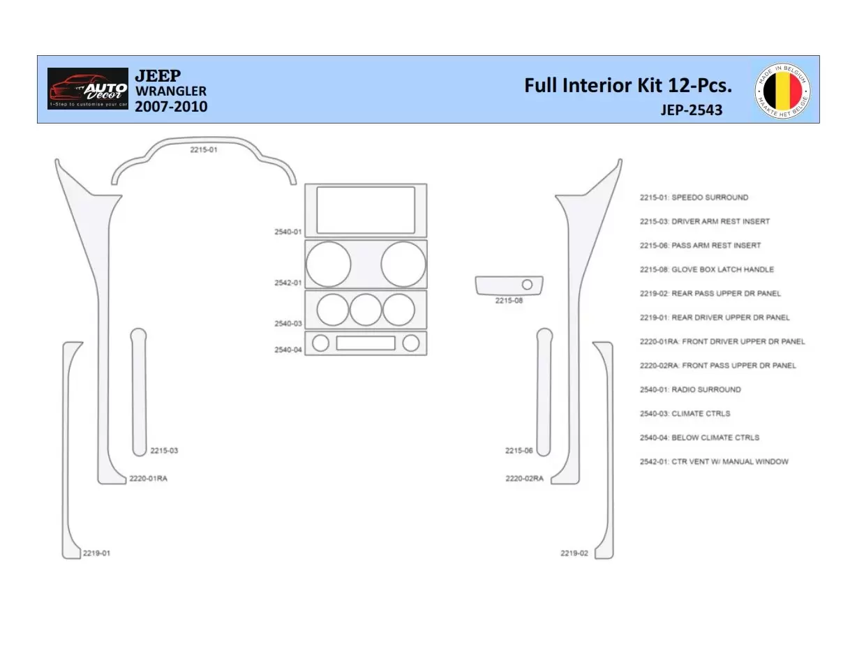 Jeep Wrangler 2007-2010 Interieur WHZ Dashboardafwerkingsset 12 onderdelen Jeep Wrangler 2007-2010 Interieur WHZ Dashboardafwerkingsset 12 onderdelen