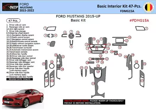 Ford Mustang 2015-2023 Inleg dashboard Interieurset aansluitend en pasgemaakt 47 Delen