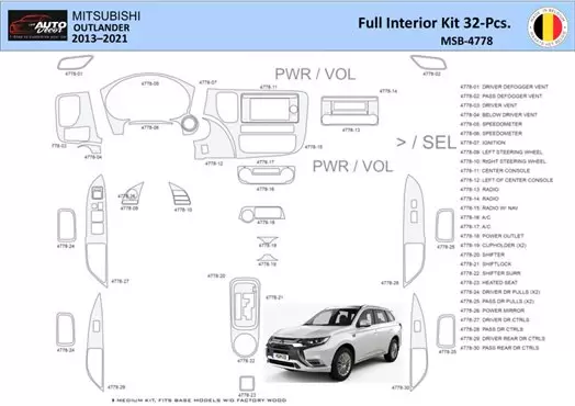 Mitsubishi Outlander 2013-2021 Kit la décoration du tableau de bord 32 Pièce - 1 - habillage decor de tableau de bord