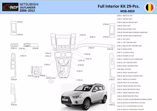 Mitsubishi Outlander 2006-2012 Mascherine sagomate per rivestimento cruscotti 29 Decori