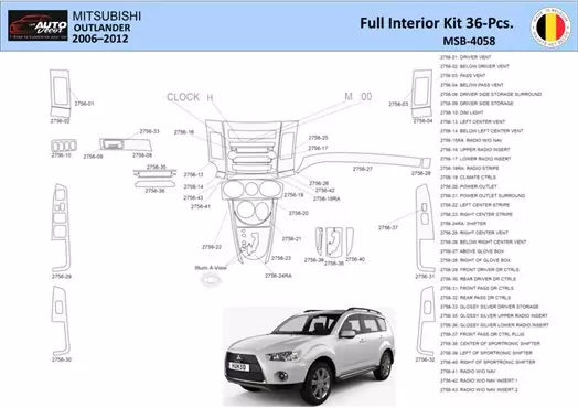 Mitsubishi Outlander 2006-2012 Kit la décoration du tableau de bord 36 Pièce - 1 - habillage decor de tableau de bord