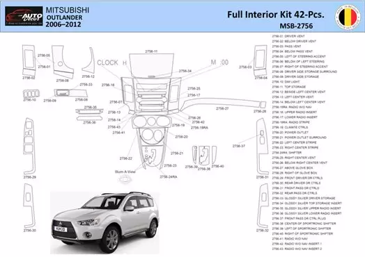 Mitsubishi Outlander 2007 Interior WHZ Dashboard trim kit 42 Parts