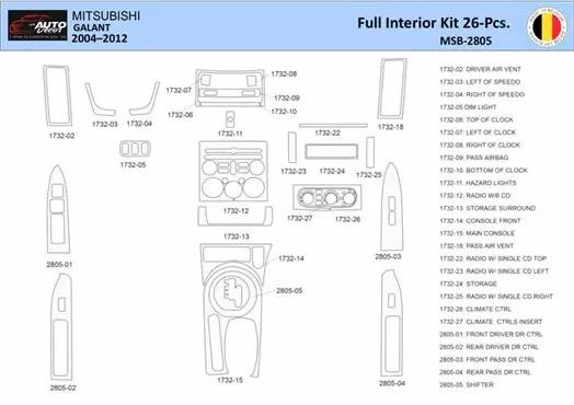 Mitsubishi Galant 2004-2012 Inleg dashboard Interieurset aansluitend en pasgemaakt 26 Delen