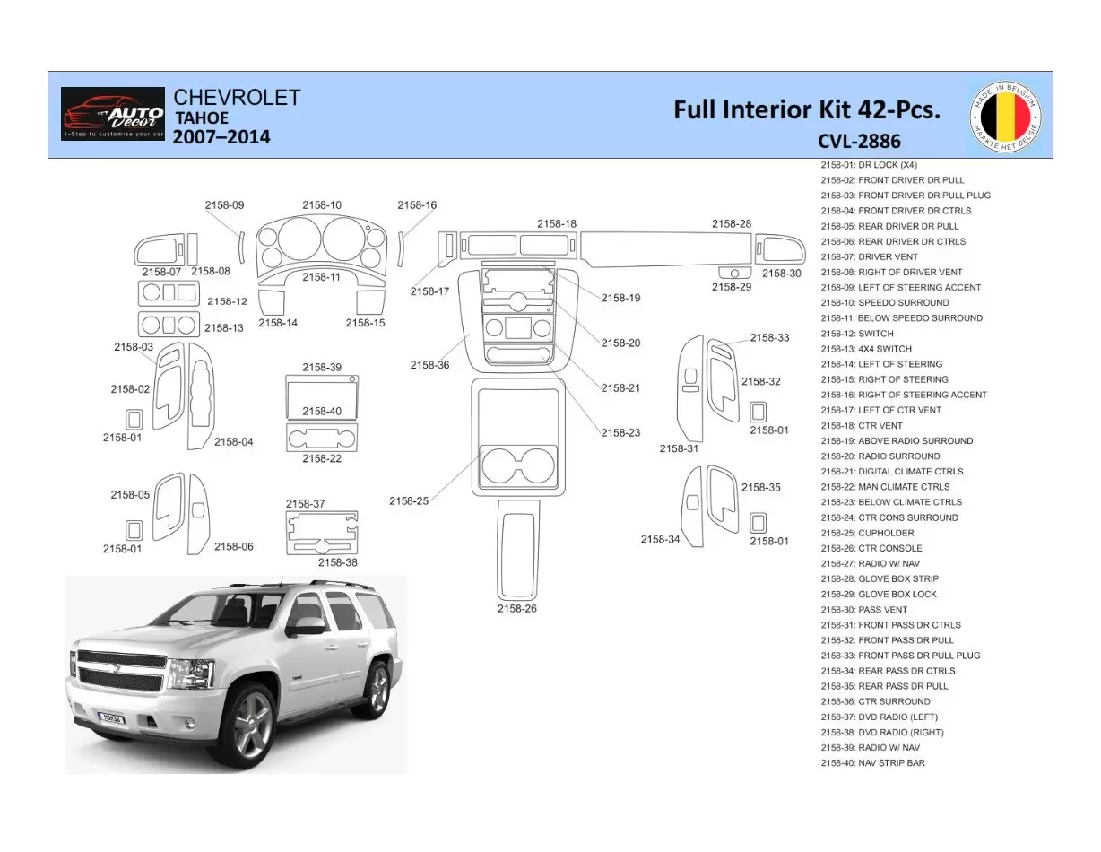 Chevrolet Tahoe 2007-2014 Mascherine sagomate per rivestimento cruscotti 42 Decori