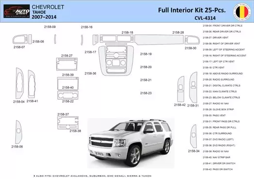 Chevrolet Tahoe 2007-2014 Kit la décoration du tableau de bord 25 Pièce - 1 - habillage decor de tableau de bord