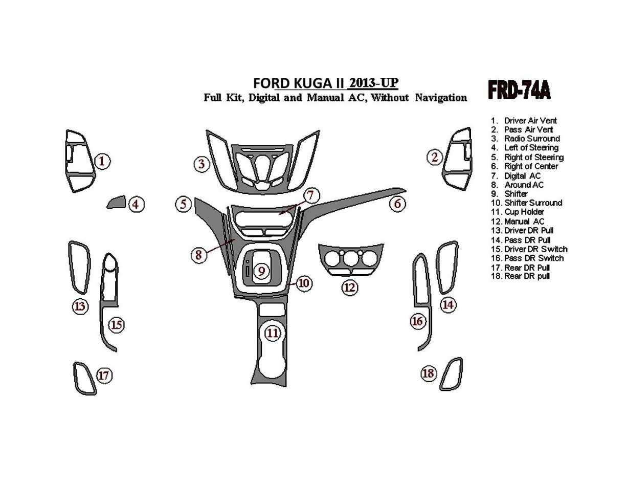 Ford Kuga 2013-UP Full Set, Without NAVI, manual climate control BD Interieur Dashboard Bekleding Volhouder
