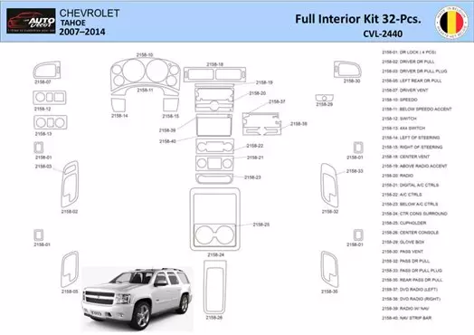 Chevrolet Tahoe 2007-2014 Interieur WHZ Dashboardafwerkingsset 32 onderdelen