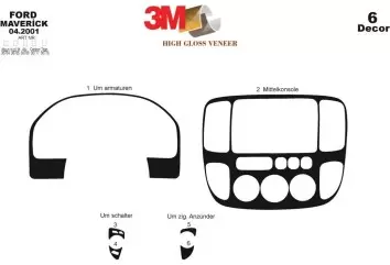 Ford Maverick 01.2001 3D Inleg dashboard Interieurset aansluitend en pasgemaakt op he 6 -Teile