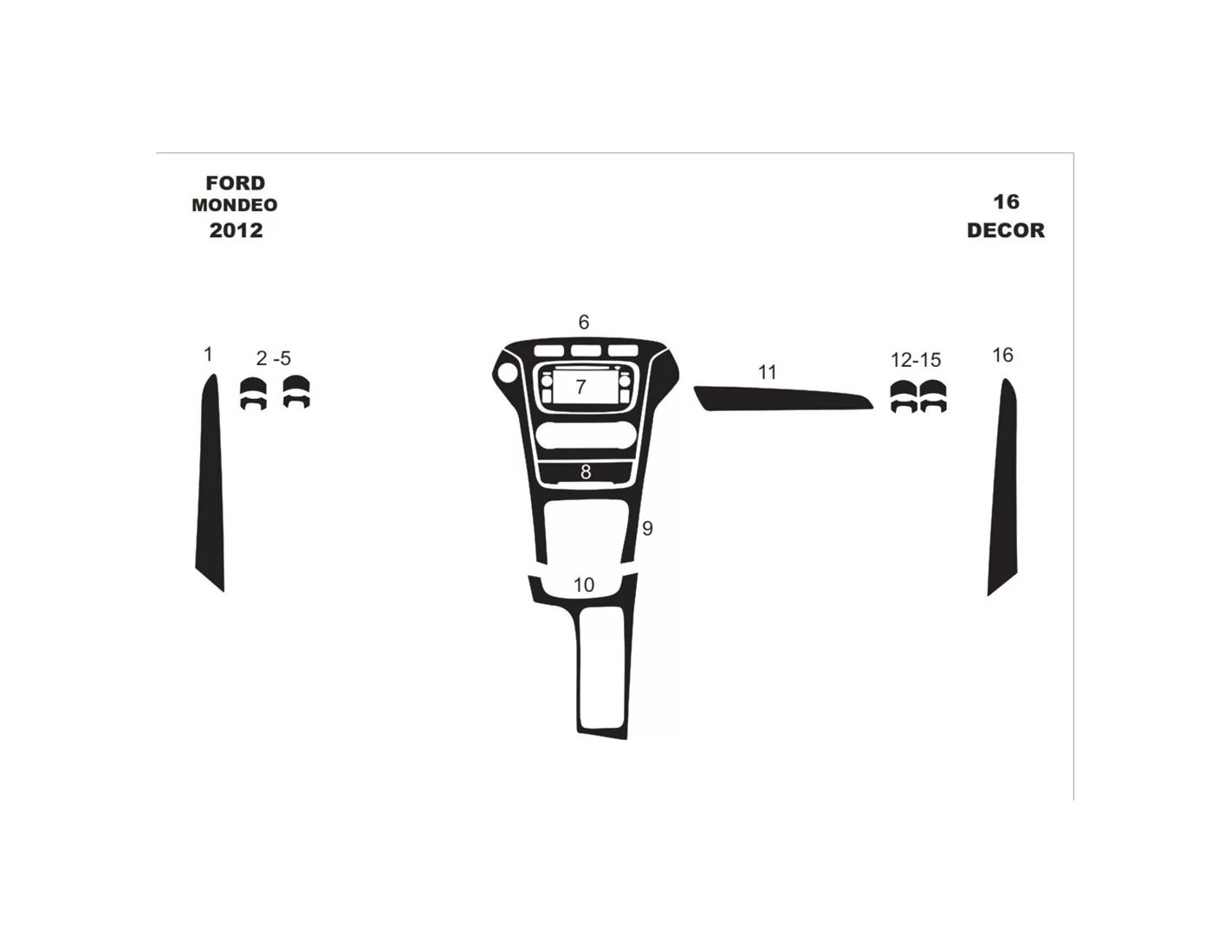 Ford Mondeo 2012 Mittelkonsole Armaturendekor Cockpit Dekor 16-Teilige - 1- Cockpit Dekor Innenraum