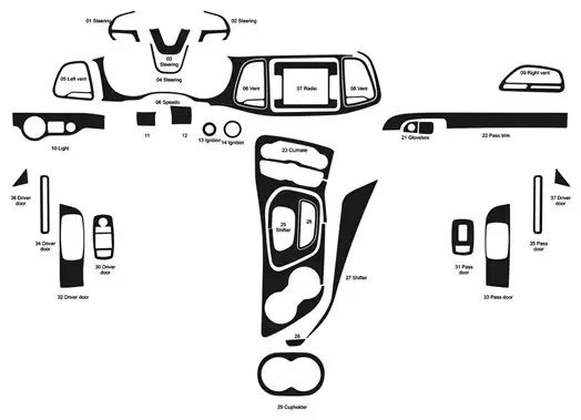 Dodge Challenger 2015-2023 Kit la décoration du tableau de bord 24 Pièce - 1 - habillage decor de tableau de bord