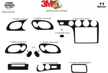 Ford Mondeo 03.93 - 09.963D Inleg dashboard Interieurset aansluitend en pasgemaakt op he 11 -Teile