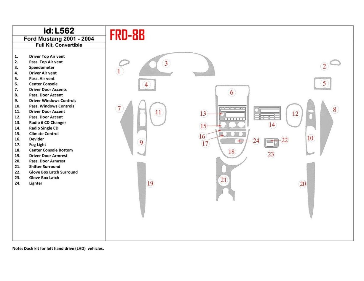 Ford Mustang 2001-2004 Folding roof-Cabrio, Voll Satz BD innenausstattung armaturendekor cockpit dekor - 1- Cockpit Dekor Innenr
