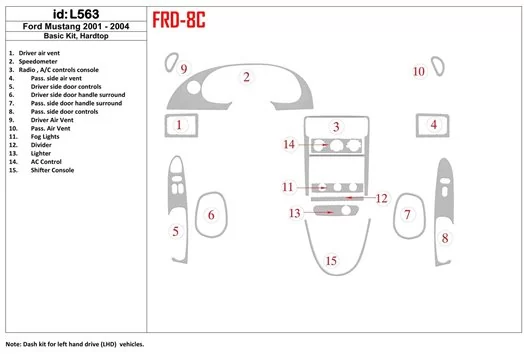 Ford Mustang 2001-2004 Soft roof-Coupe, Paquet de base, 8 Parts set BD Kit la décoration du tableau de bord - 1 - habillage deco