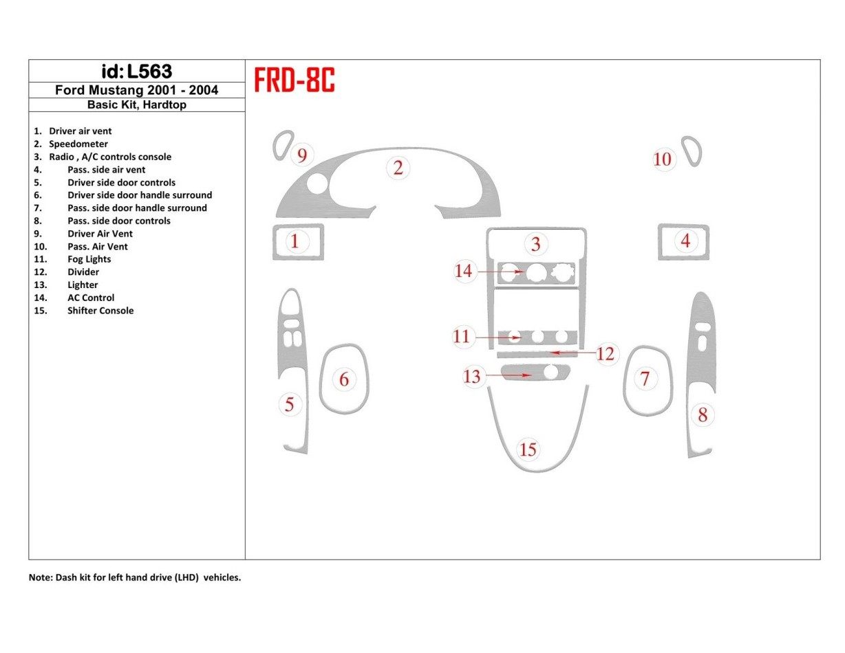 Ford Mustang 2001-2004 Soft roof-Coupe, Grundset, 8 Parts set BD innenausstattung armaturendekor cockpit dekor - 1- Cockpit Deko