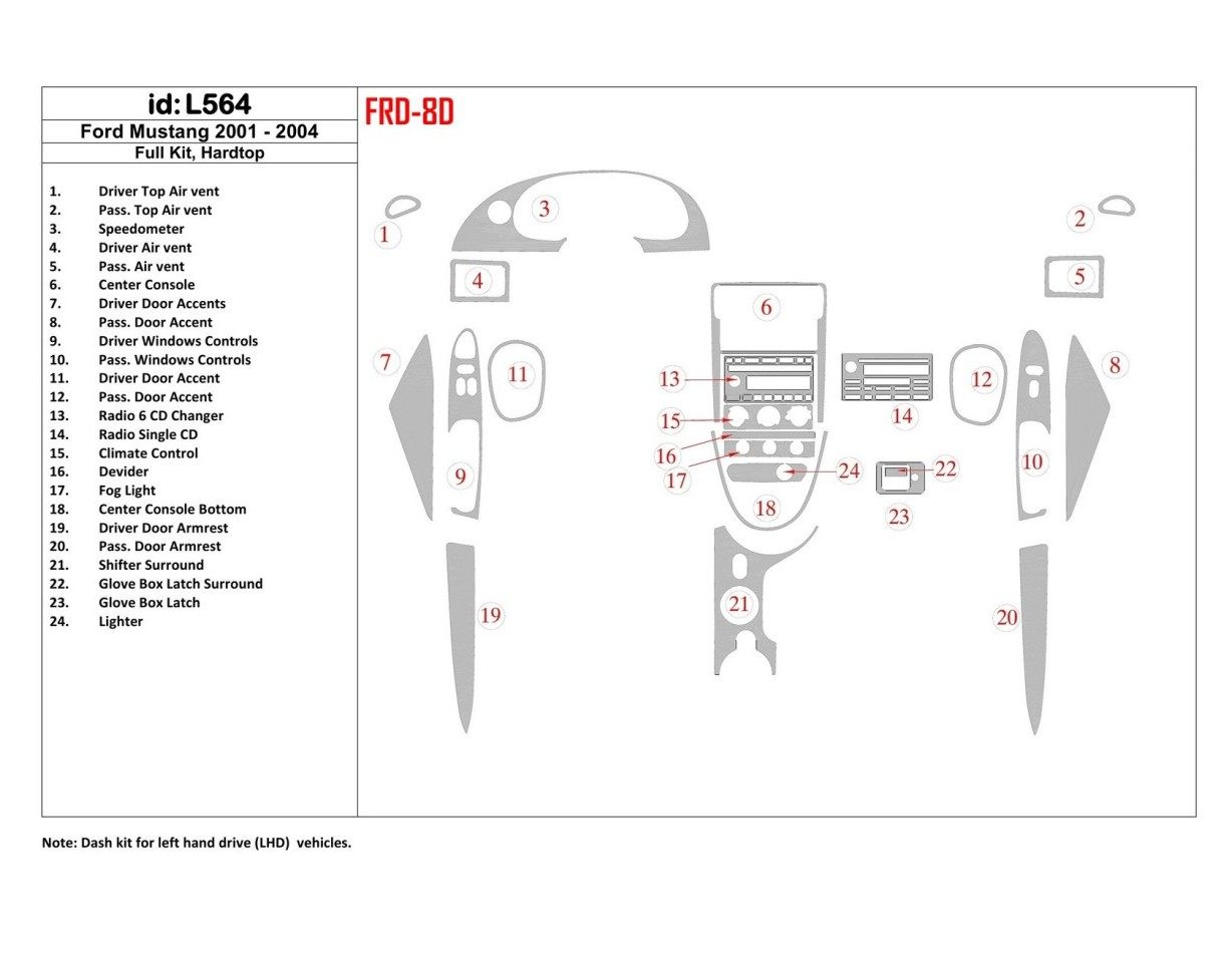 Ford Mustang 2001-2004 Soft roof-Coupe, Voll Satz BD innenausstattung armaturendekor cockpit dekor - 1- Cockpit Dekor Innenraum
