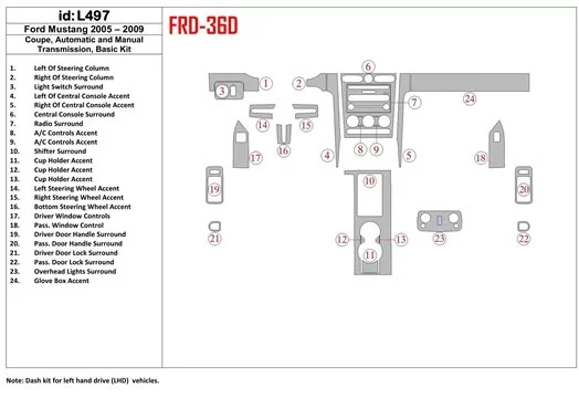 Ford Mustang 2005-2009 Soft roof-Coupe, Basic Set Cruscotto BD Rivestimenti interni