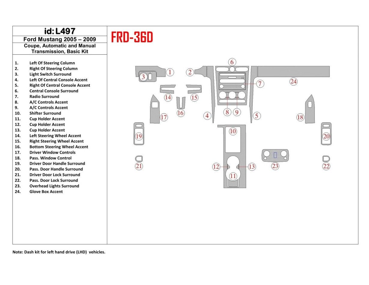 Ford Mustang 2005-2009 Soft roof-Coupe, Grundset BD innenausstattung armaturendekor cockpit dekor - 1- Cockpit Dekor Innenraum