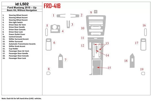 Ford Mustang 2010-UP Basic Set, Without NAVI Cruscotto BD Rivestimenti interni