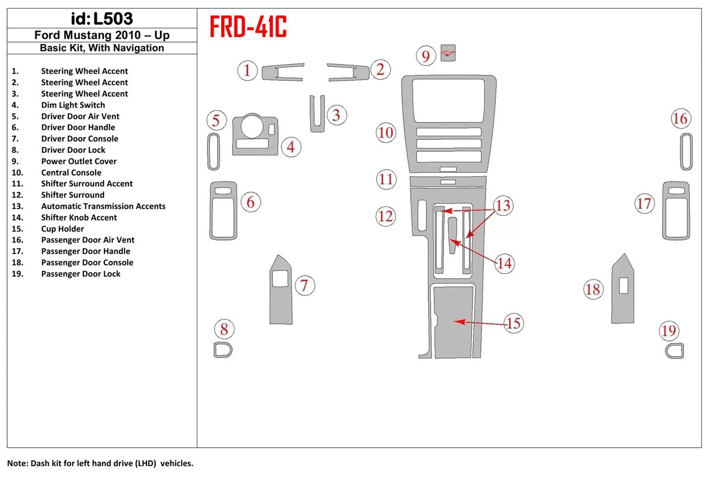 Ford Mustang 2010-UP Basic Set,With NAVI BD Interieur Dashboard Bekleding Volhouder