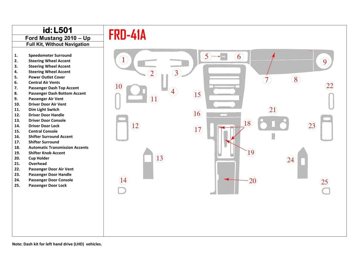 Ford Mustang 2010-UP Full Set, Without NAVI BD Interieur Dashboard Bekleding Volhouder