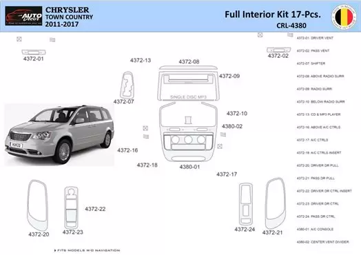 Chrysler Town Country 2011-2016 Mittelkonsole Armaturendekor WHZ Cockpit Dekor 18 Teilige - 1- Cockpit Dekor Innenraum