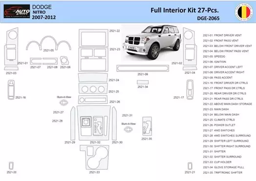 Dodge Nitro 2007-2012 Kit la décoration du tableau de bord 37 Pièce - 1 - habillage decor de tableau de bord