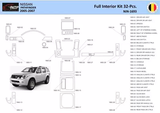 Nissan Pathfinder 205 Mittelkonsole Armaturendekor WHZ Cockpit Dekor 32 Teilige - 1- Cockpit Dekor Innenraum