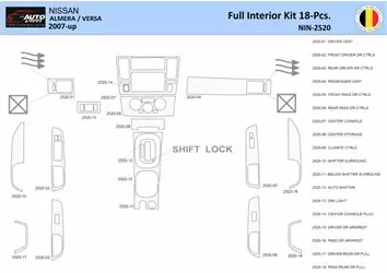 Nissan Versa-Almera 2007 Interior WHZ Dashboard trim kit 18 Parts