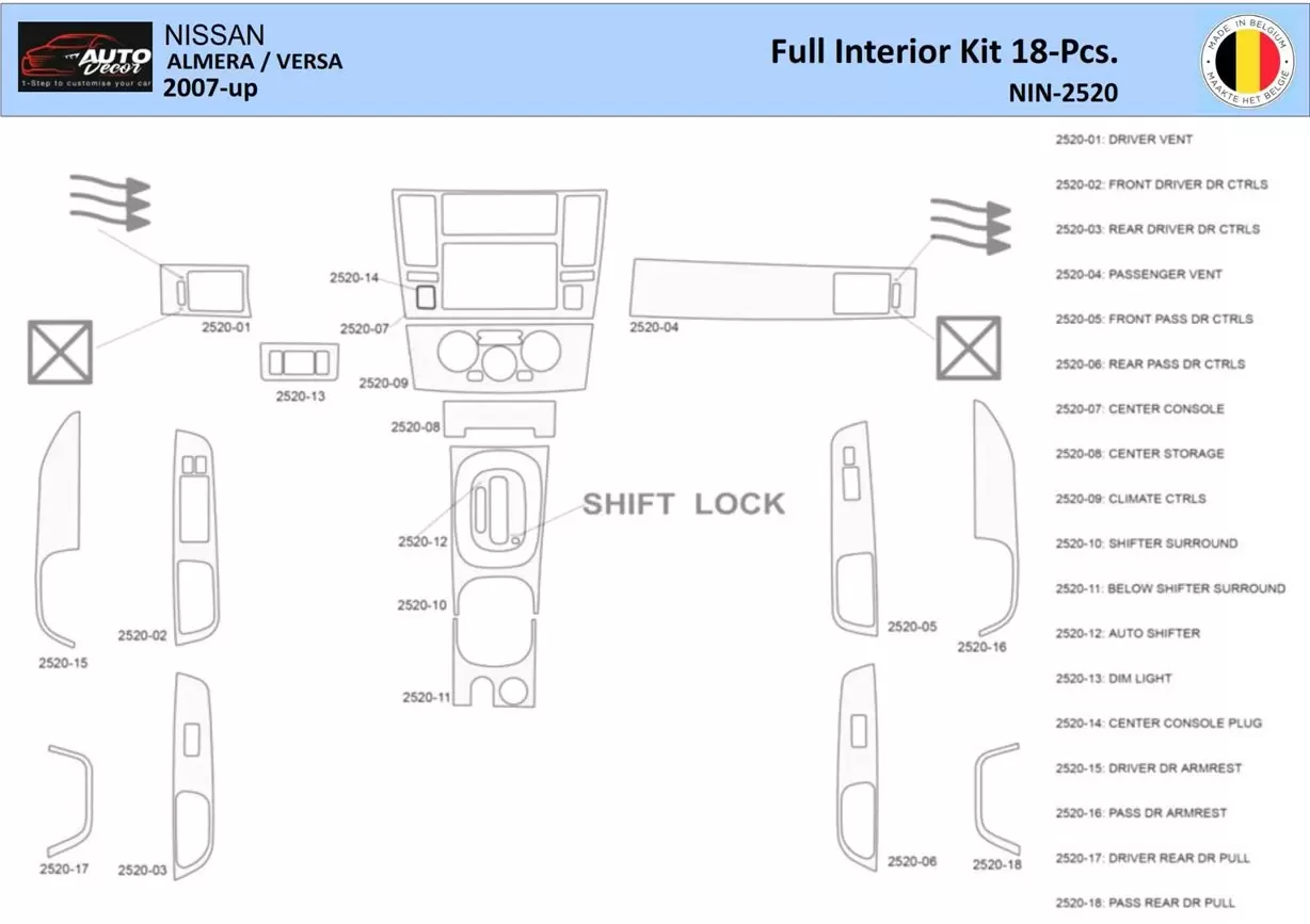 Nissan Versa-Almera 2007 Inleg dashboard Interieurset aansluitend en pasgemaakt 18 Delen