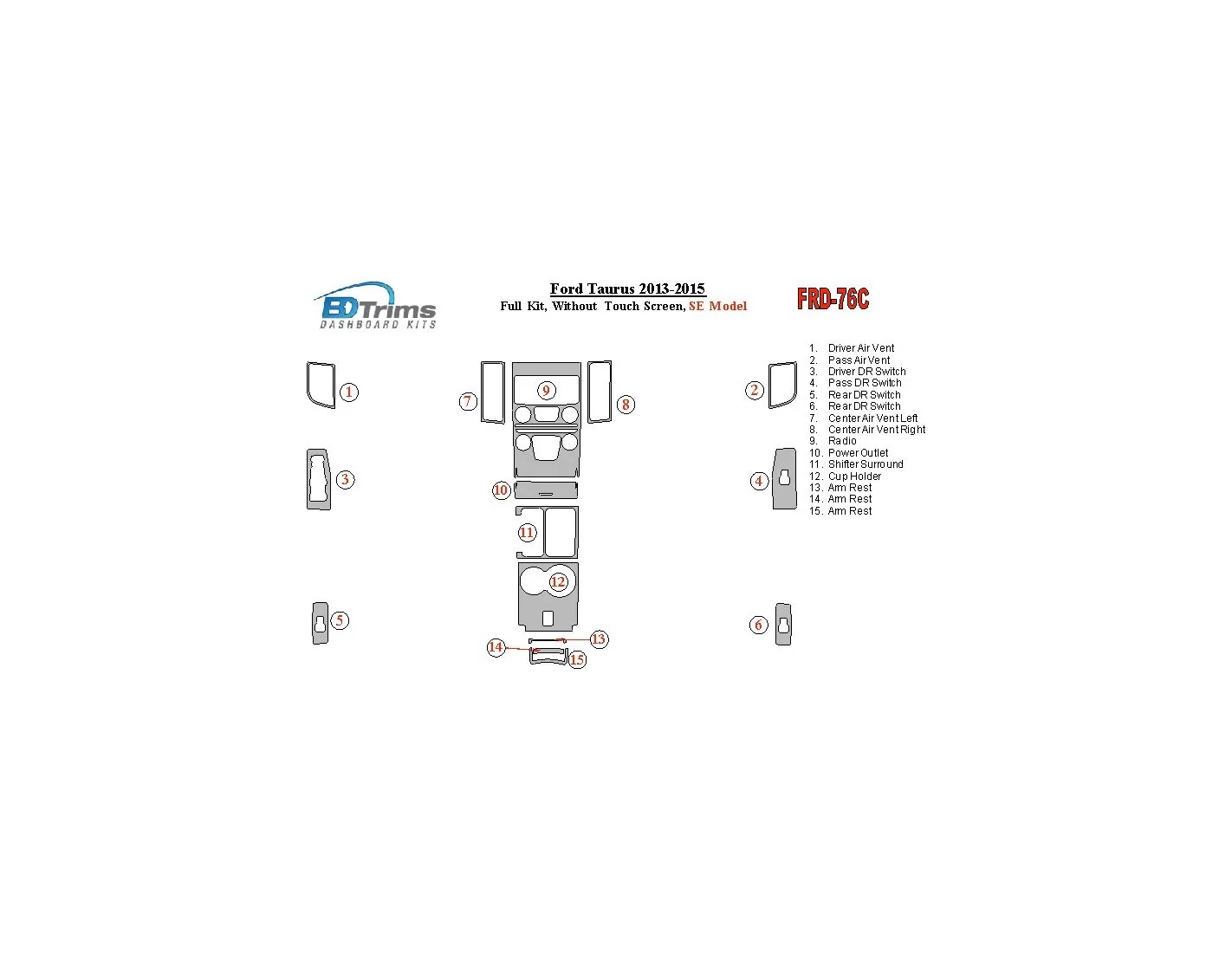 Ford Taurus 2013-UP Ensemble Complet, Sans Touch screen, SE Model BD Kit la décoration du tableau de bord - 1 - habillage decor 