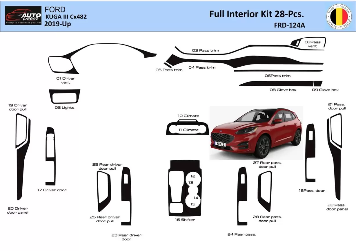 Ford Kuga III 2019-Up Interior WHZ Dashboard trim kit 28 Parts