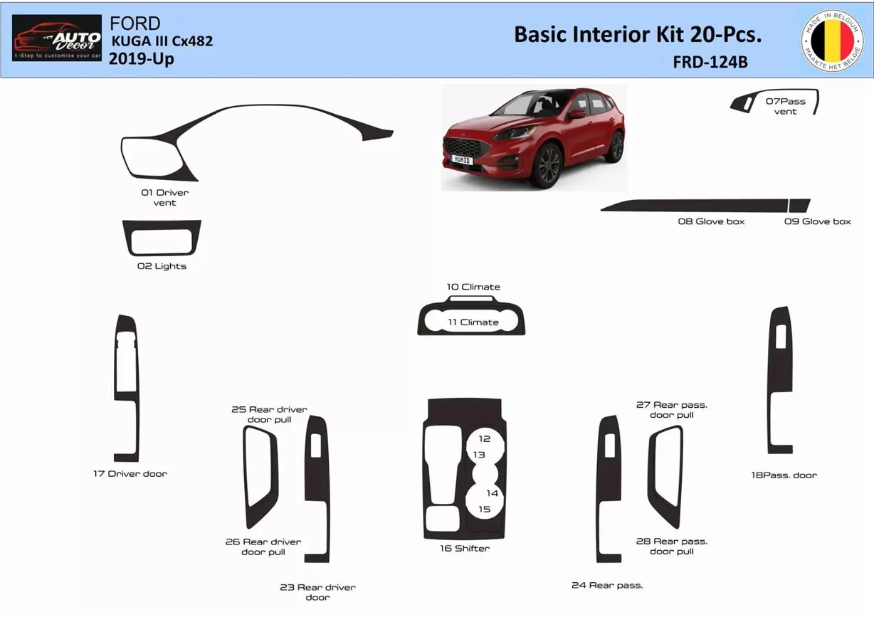 Ford Kuga III 2019-Up Inleg dashboard Interieurset aansluitend en pasgemaakt 20 Delen