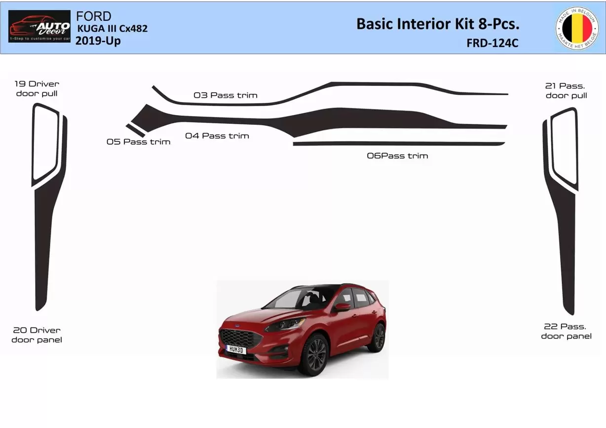 Ford Kuga III 2019-Up Inleg dashboard Interieurset aansluitend en pasgemaakt 20 Delen