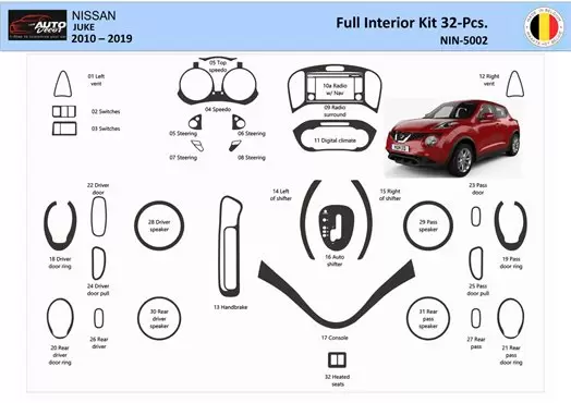 Nissan Juke 2011-2017 3D Interior Dashboard Trim Kit Dash Trim Dekor 32-Parts