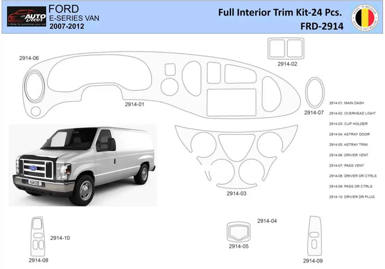 Ford E-Series E-Van 2008-2011 Inleg dashboard Interieurset aansluitend en pasgemaakt 10 Delen
