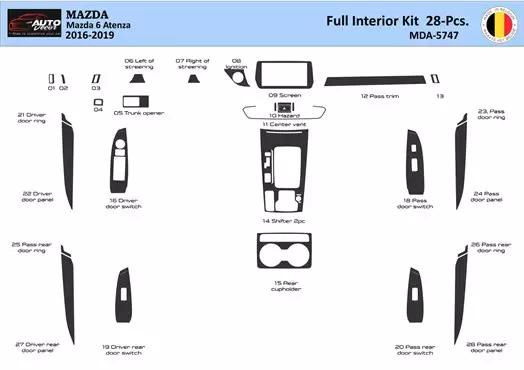 Mazda 6-Atenza 2018-2021 Habillage Décoration de Tableau de Bord 28 Pièce - 1 - habillage decor de tableau de bord