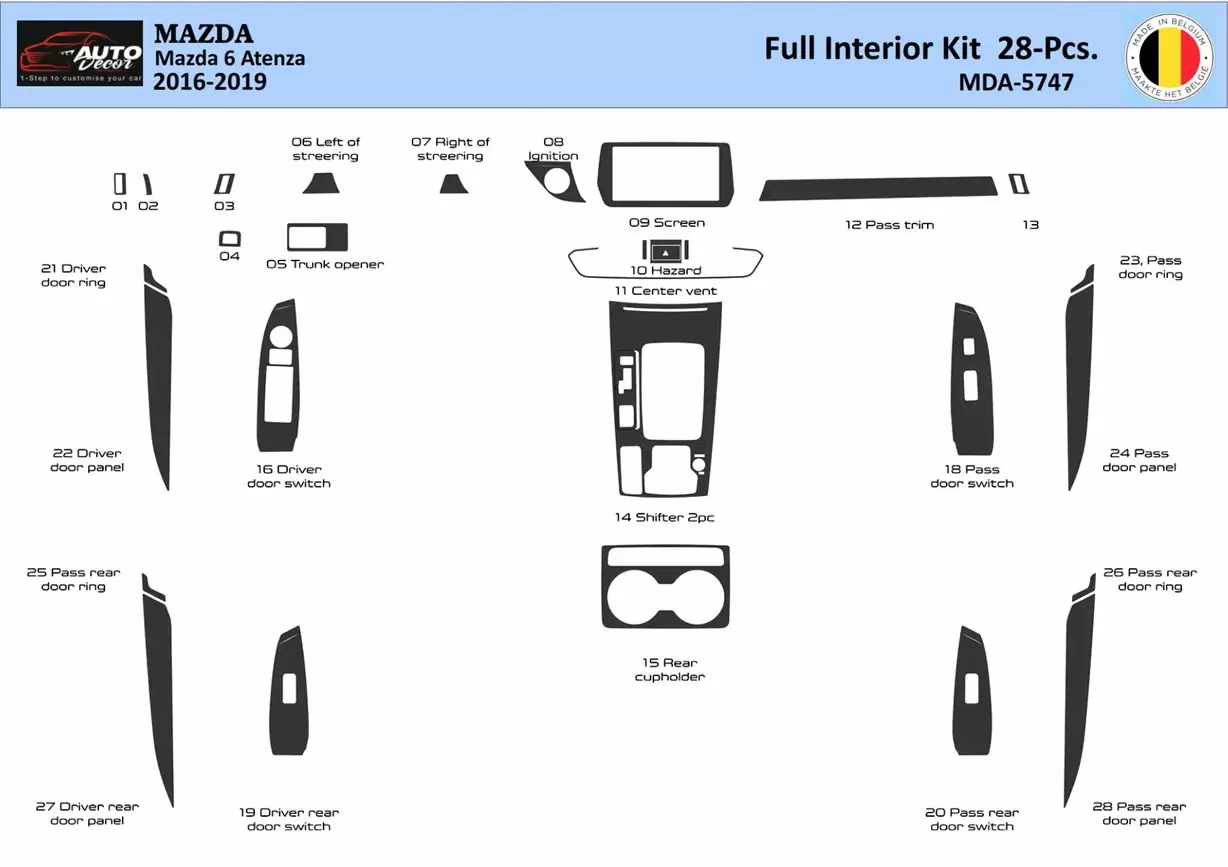 Mazda 6-Atenza 2016-2019 Interior WHZ Dashboard trim kit 28 Parts