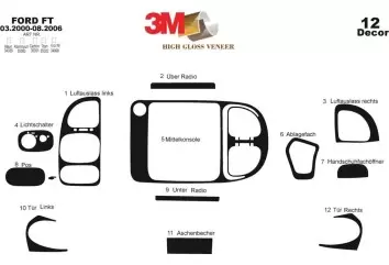 Ford Transit 03.00-08.06 3M 3D Interior Dashboard Trim Kit Dash Trim Dekor 12-Parts
