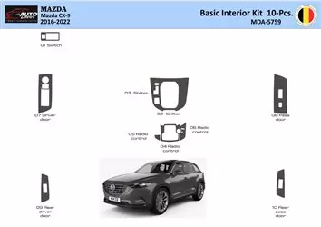 Mazda CX-9 TC 2016-2023 Basic Inleg dashboard Interieurset aansluitend en pasgemaakt 10 Delen