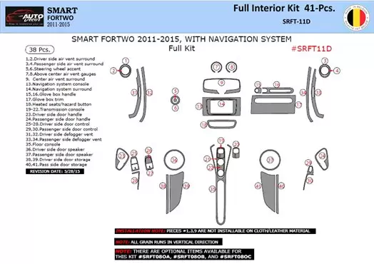 Smart Fortwo 451 2011-2015 Inleg dashboard Interieurset aansluitend en pasgemaakt op he 41 -Teile