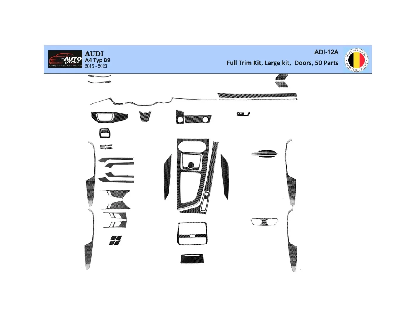 Audi A4 B9 Typ 8W 2015-2023 3D Interior Dashboard Trim Kit Dash Trim Dekor 50-Parts