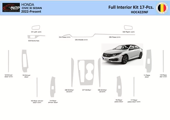 Honda Civic XI 2022-2024 Interior WHZ Dashboard trim kit 17 Parts