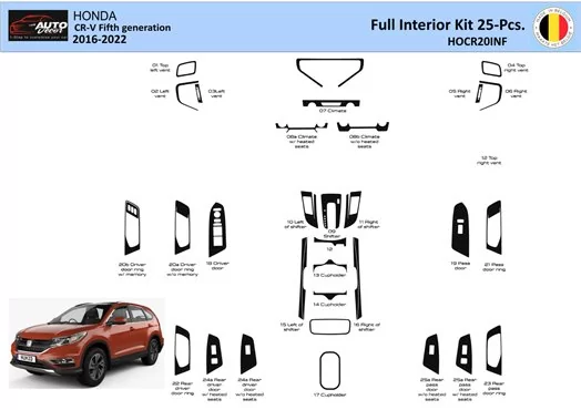 Honda CR-V 2016-2022 Interior WHZ Dashboard trim kit 25 Parts Honda CR-V 2016-2022 Interior WHZ Dashboard trim kit 25 Parts