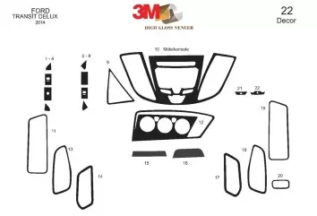 Ford Transit Dlux 01.2014 3M 3D Interior Dashboard Trim Kit Dash Trim Dekor 20-Parts