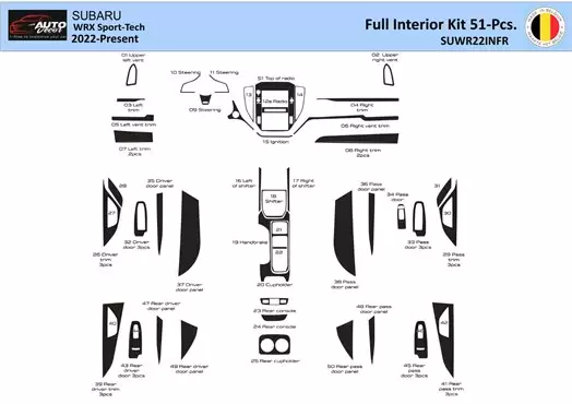 Subaru WRX Sedan 2022-2023 Habillage Décoration de Tableau de Bord 51 Pièce - 1 - habillage decor de tableau de bord