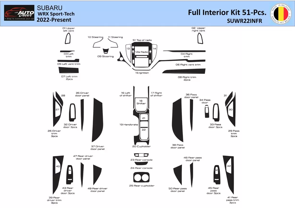 Subaru WRX Sedan 2022-2023 Mascherine sagomate per rivestimento cruscotti 51 Decori