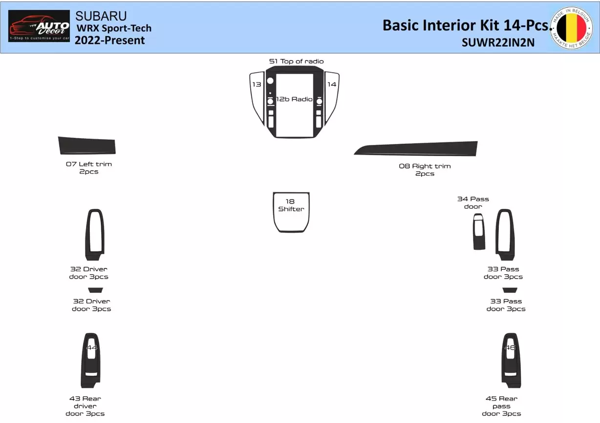Subaru WRX Sedan 2022-2023 Inleg dashboard Interieurset aansluitend en pasgemaakt 14 Delen