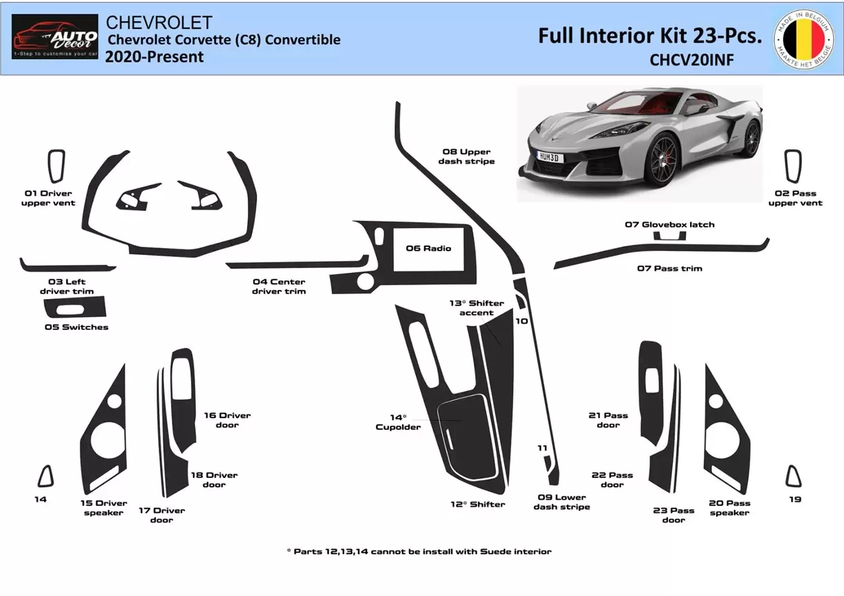 Chevrolet Corvette C8 2020 Convertible Inleg dashboard Interieurset aansluitend en pasgemaakt 23 Delen