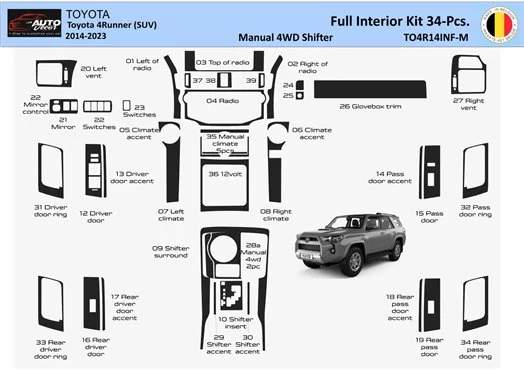 Toyota 4Runner 2014-2023 Full Mittelkonsole Armaturendekor WHZ Cockpit Dekor 34 Teilige - 1- Cockpit Innenraum Dekor Toyota 4Runner 2014-2023 Full Mittelkonsole Armaturendekor WHZ Cockpit Dekor 34 Teilige - 1- Cockpit Innenraum Dekor